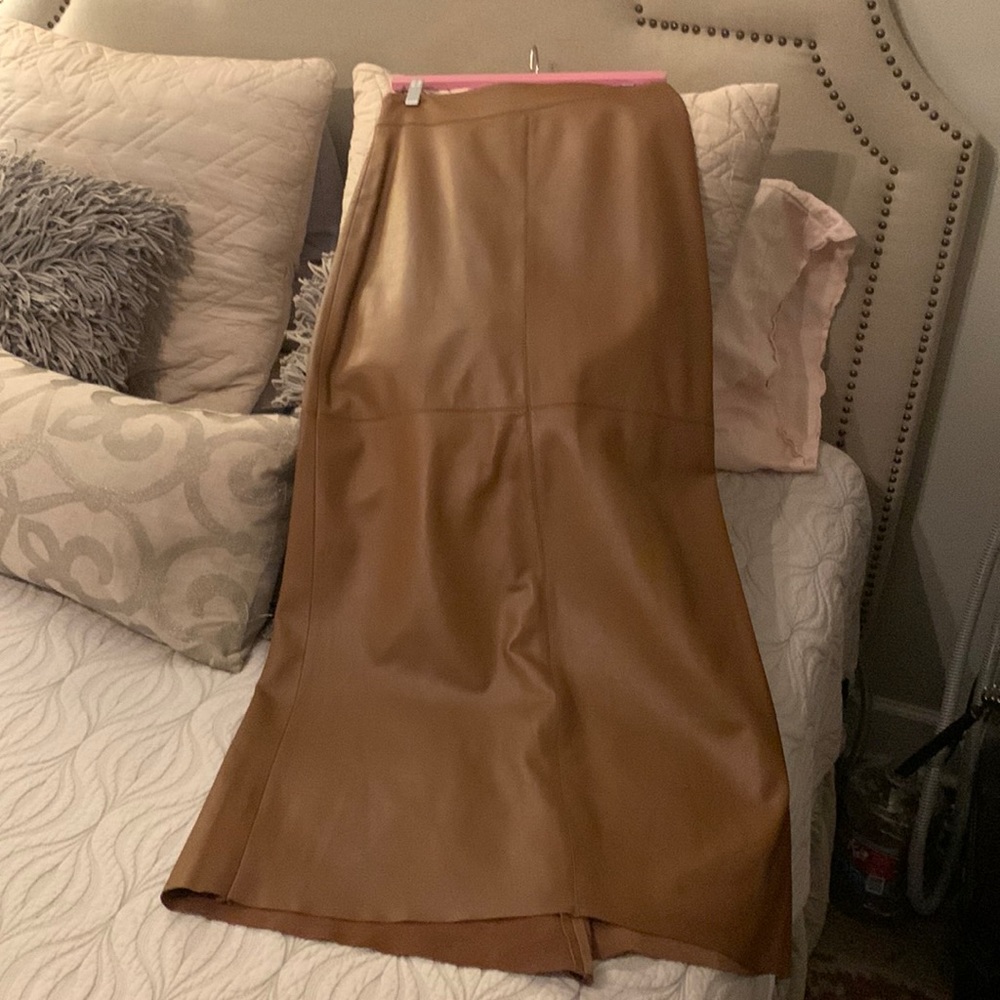BCBG Max Azria long caramel brown leather skirt, size 6
